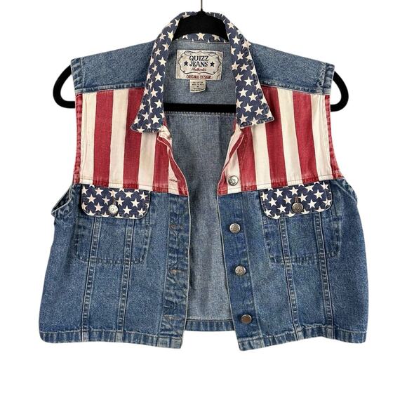 Quizz Jeans Denim American Flag Vest M USA 4th of July Western Patriotic Y2K - Picture 1 of 8